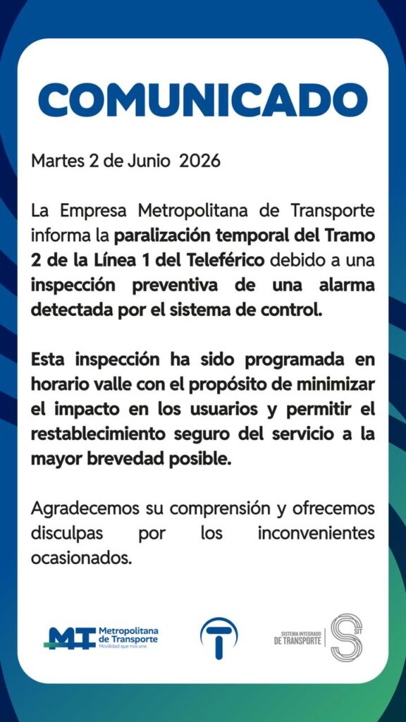 Tramo de la línea 1 del Teleférico sale de servicio